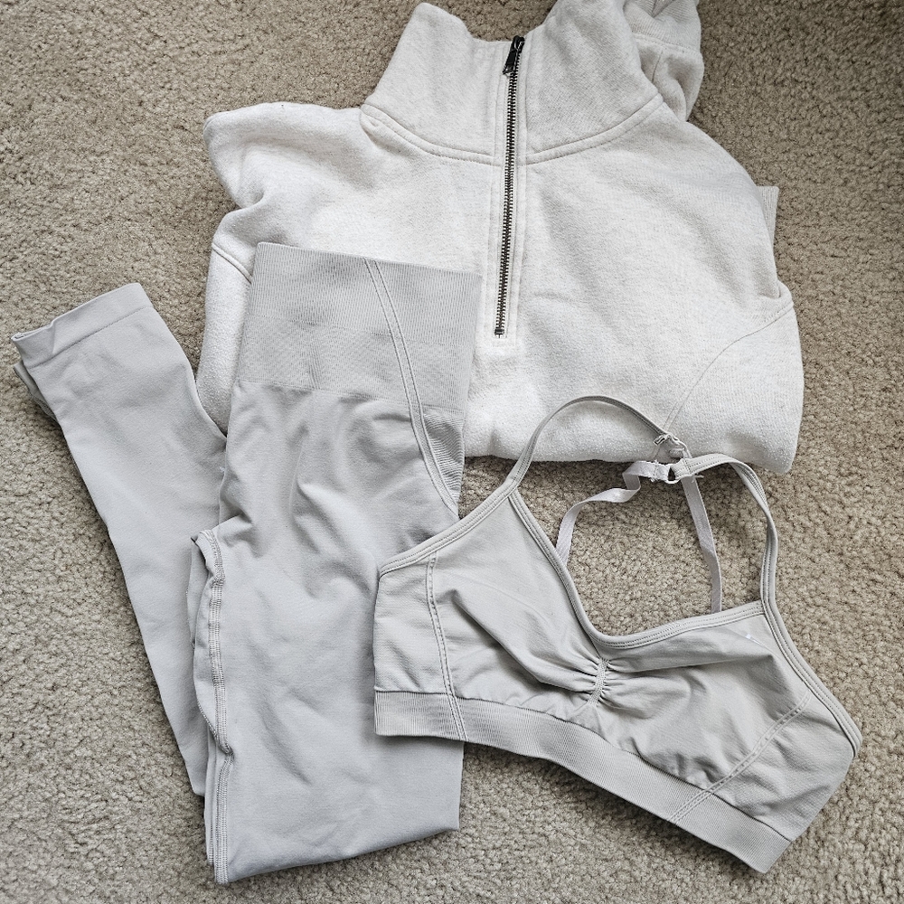 Oner Active set effortless leggings sports bra sweatshirt sand tan beige medium